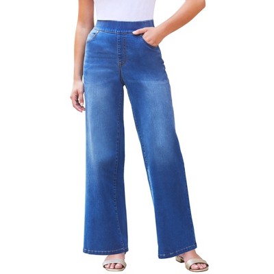 Roaman's Women's Plus Size 360° Stretch Wide-Leg Jean - 18 W, Medium Stonewash