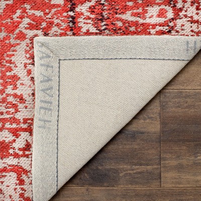 Classic Vintage Red and Beige Wool Cotton Area Rug, 5' x 8'