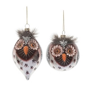 Transpac Glass Owl Ornament w/Feather Detail Set of 2 Christmas Home Decorations - 1 of 1