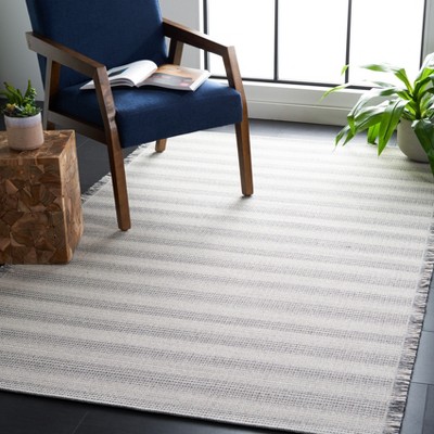 Ivory and Dark Grey Rectangular Flat Woven Synthetic Rug, 5' x 7'