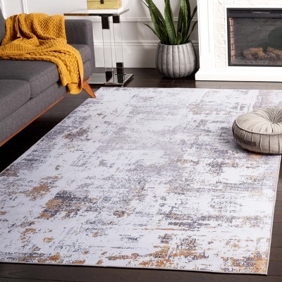 Tacoma TAC863 Power Loomed Indoor Machine Washable Area Rug - Grey/Gold - 4'x4' - Safavieh