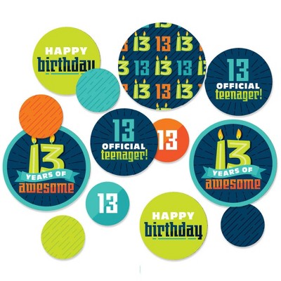 Big Dot of Happiness Boy 13th Birthday - Official Teenager Birthday Party Giant Circle Confetti - Party Decorations - Large Confetti 27 Count