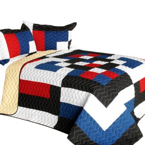 Slickblue Full/Queen Quilt Set with 2 Pillow Shams, Reversible Bedding, Soft Quilt, Blue or Purple - 1 of 4