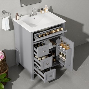 Mshliw 24" Bathroom Vanity with Sink, MDF & Rubberwood Cabinet with Adjustable Shelf, Removable Dividers, Modern Freestanding Design - 1 of 4