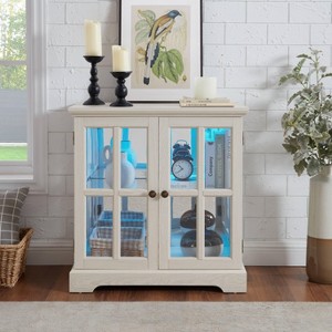 Vynxaria LED Curio Display Cabinet: Antique Design with Adjustable Shelves, Lattice Doors, Elegant Bookcase & Storage for Home Decor. - 1 of 4