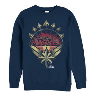 Men's Marvel Captain Marvel Retro Fighter Jet Plane Sweatshirt - 1 of 3