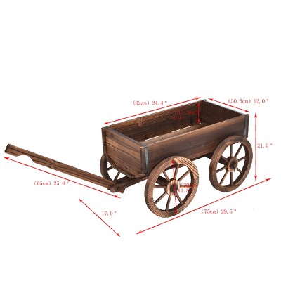 Rustic Brown Wooden Wagon Planter with Wheels
