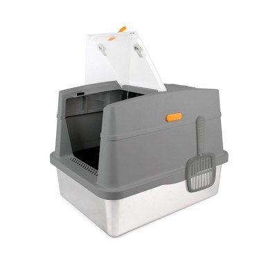 Allforpaws Cat Litter Box Hooded Stainless Steel Base