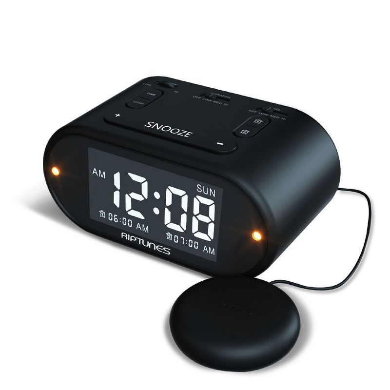 Riptunes 3-in-1 Vibrating Alarm Clock with Bed Shaker - Black, 1 of 5