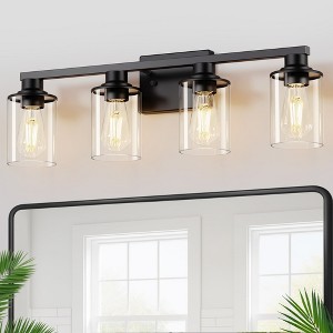 YANSUN 27 in. 4-Light Black Metal Cylinder Vanity Light with Dimmable Perfect for Vanity Powder Room Dressing Room - 1 of 1