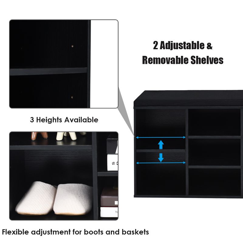 Tangkula Adjustable 10-Cube Organizer Bench Entryway Padded Shoe Storage Bench, 5 of 10