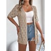 Women 2025 Lightweight Crochet Cardigan Short Sleeve Open Front Knit Sweater Summer Hollow Out Crochet Cover Up - 2 of 4