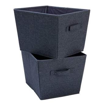 Household Essentials Set of 2 Tapered Fabric Hard Sided Storage Bins with Cloth Handles Denim