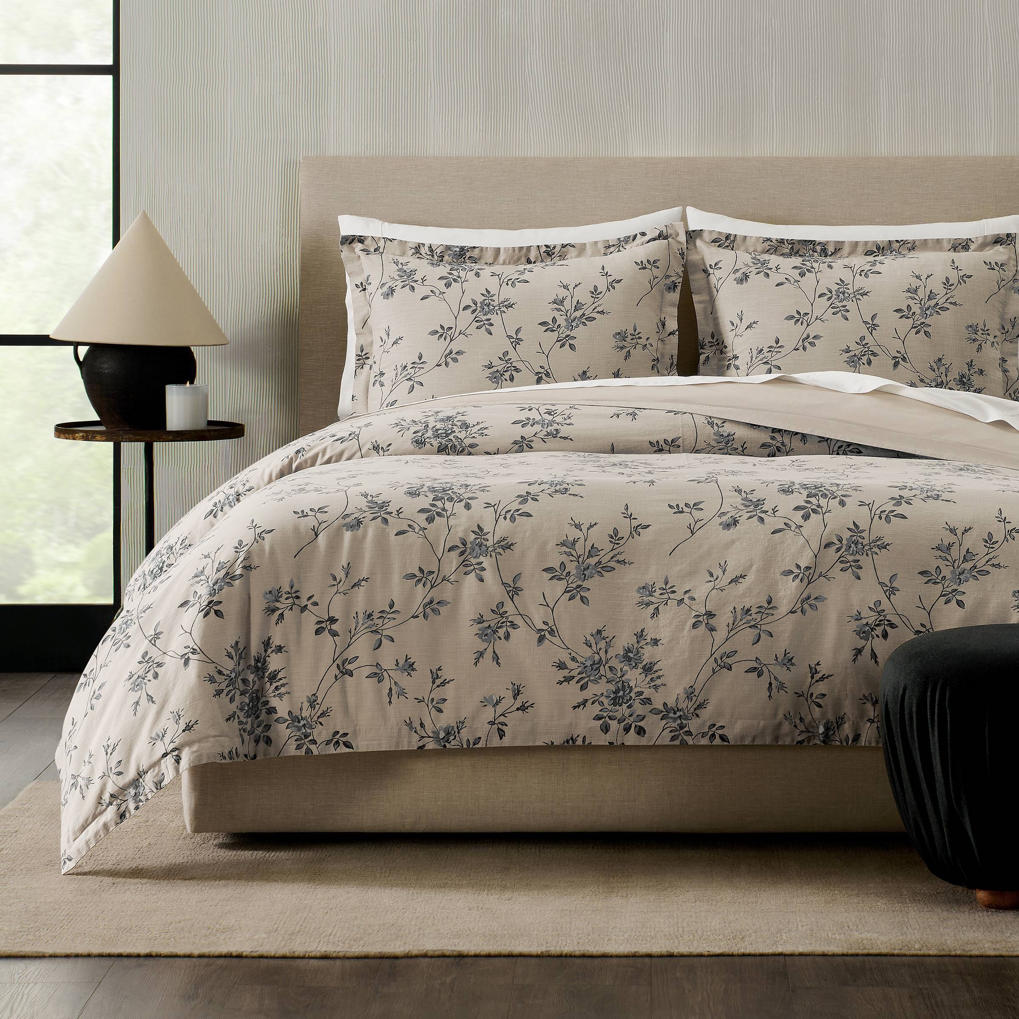 Jeremiah Brent Home 3pc Full/Queen Floral 'Palacio' Cotton Duvet Set Beige