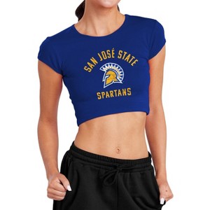 Women's San Jose State University Large Cap Sleeve Baby Rib Crop Top Royal - 1 of 4