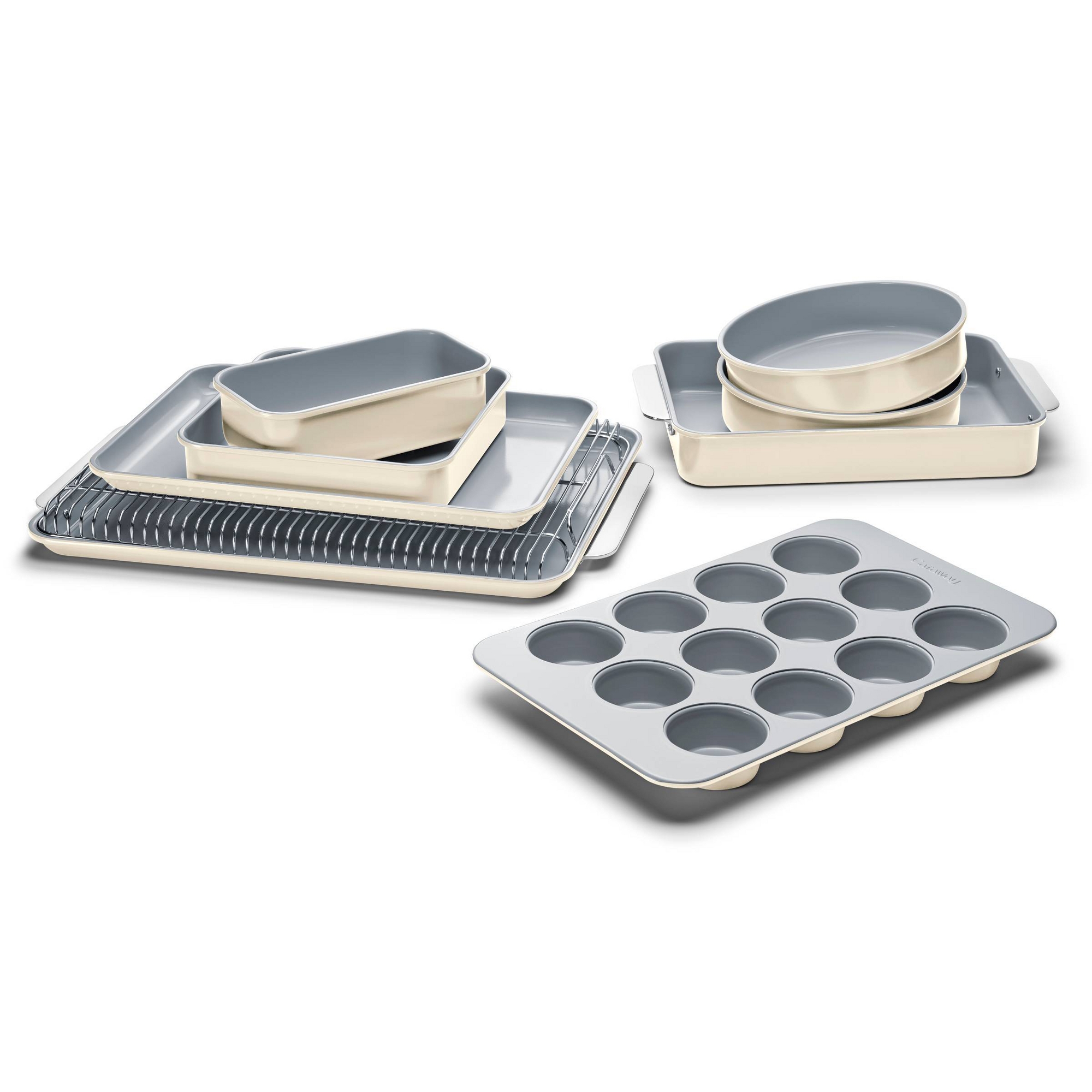 Caraway Non-Stick Ceramic Complete Bakeware Set Cream: Healthy & Non-Toxic Bakeware, 11-Piece Set with Loaf Pan & Baking Sheet