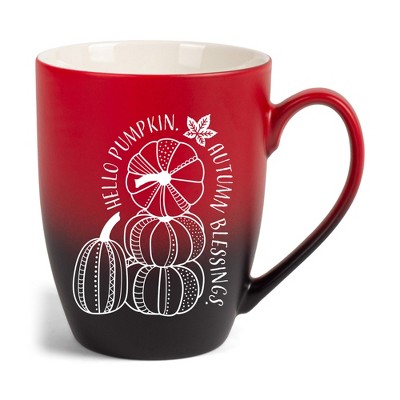 Elanze Designs Hello Pumpkin Autumn Blessings Two Toned Ombre Matte Red and Black 12 ounce Ceramic Stoneware Coffee Cup Mug