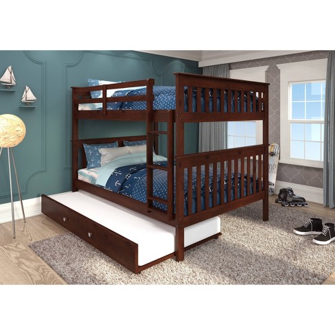 Full Mission Bunk Bed With Trundle, Dark Wood Bunk Beds