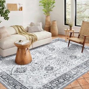 Premium 8x10 Washable Rugs - Non-Slip Vintage Floral Area Rug Grey, Low Pile, Anti-Slip Backing) - 1 of 4