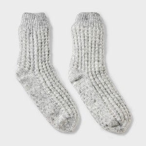 Women's Waffle Sweater Knit Reading Crew Socks with Faux Shearling Lining and Grippers Auden™One Size - 1 of 4