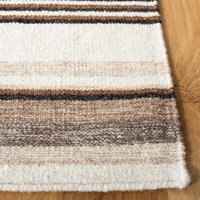 Ivory and Natural Wool Striped Flat Woven Area Rug