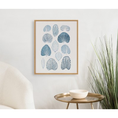 Gold Framed Abstract Coastal Blue Coral Print Wall Art, 16 x 20
