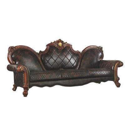 110'' Vintage Cherry Oak Faux Leather Tufted Sofa