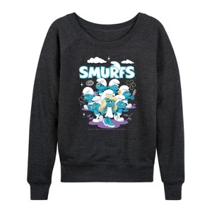 Women's - Smurfs - Group Logo Lightweight French Terry Wide Neck Long Sleeve Shirt - 1 of 4