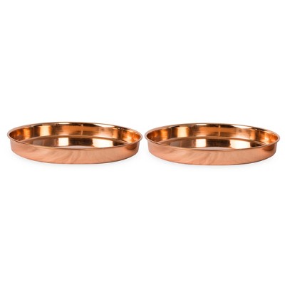 Set of 2 Round Copper-Plated Stainless Steel Trays
