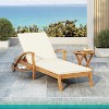 Christopher Knight Home Frank Outdoor Adjustable Chaise Lounge With Cushion and Wheel, Teak/Cream - 2 of 4