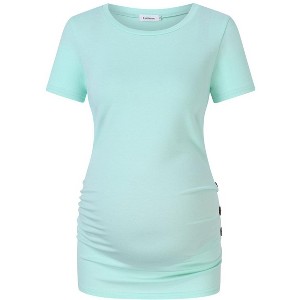 Clearlove Maternity Tunic Tops Maternity Shirt Side Button and Ruched Maternity Tunic Tops Maternity Short Sleeve T-Shirts - 1 of 4