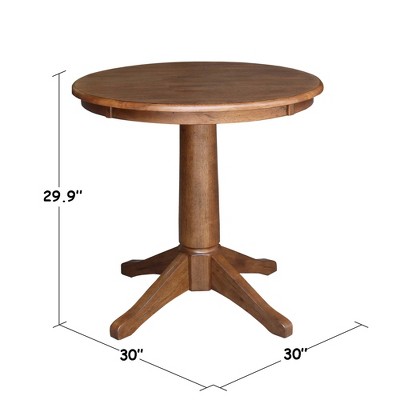 Distressed Oak 30" Round Solid Wood Pedestal Dining Table