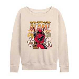Women's - Marvel - Deadpool Blam Lightweight French Terry Wide Neck Long Sleeve Shirt - 1 of 4