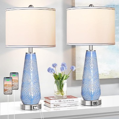 ROTTOGOON 27" Modern Table Lamp Set of 2 , Ceramic Bedside Lamp with USB Ports, 3-Way Dimmable Nightstand Lamps for Living Room Bedroom Office