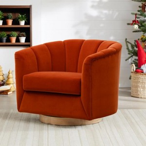 CAVINAS Swivel Accent Chair with High Backrest and Sloped Arms, Upholstered Club Armchair with 360-Degree Base for Living Room, Bedroom - 1 of 4