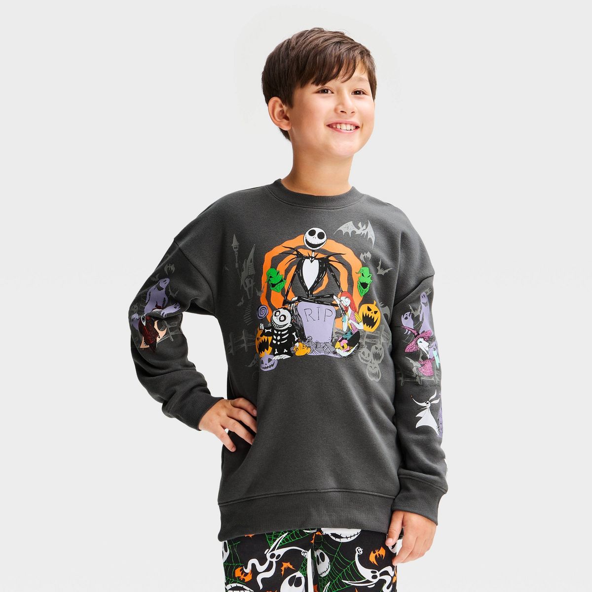 Boys' Disney The Nightmare Before Christmas Halloween Front and Back Graphic Sweatshirt - Black