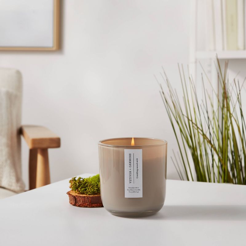 Round Base Glass Candle with Wooden Wick Vetiver & Oakmoss Tan - Threshold™, 3 of 7