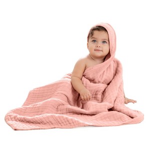 Comfy Cubs Hooded Baby Towels - 6 Layer, 100% Muslin Cotton - Large 32 x 32 Inch, Unisex - 1 of 4