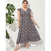 Clearlove Women's Summer Plus Size Dress Ruffle Cap Sleeveless V Neck Side Split Long Beach Maxi Dress - 4 of 4