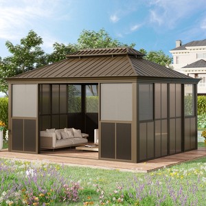 EROMMY Sunroom Patio Hardtop Gazebo, Double Top Galvanized Steel Roof Aluminum Solarium - 1 of 4