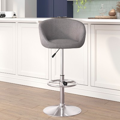 Gray Fabric Adjustable Height Swivel Barstool with Chrome Base