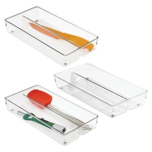 iDesign Divided Drawer Organizer Bin - Set of 3 - Clear - 1 of 4