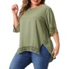Agnes Orinda Women's Plus Size Lace Crochet Hollow out Crew Neck Short Sleeve Side Split Casual Blouses - 2 of 4