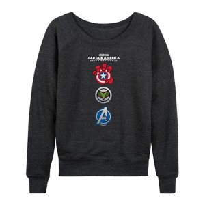 Women's - Marvel - Captain America Logo Stack Lightweight French Terry Wide Neck Long Sleeve Shirt - 1 of 4