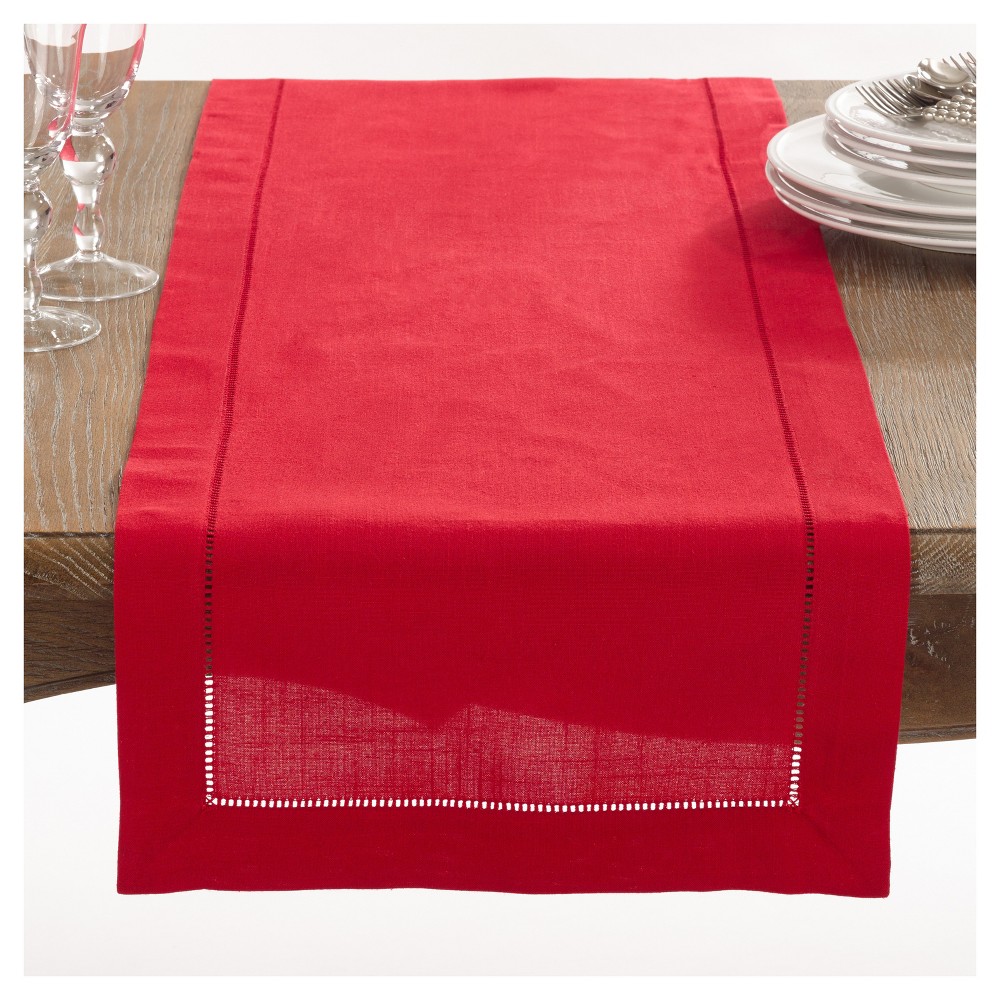 Photos - Tablecloth / Napkin 16"x72" Hemstitch Design Table Runner Red - Saro Lifestyle