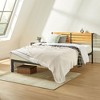 Queen KASI Metal & Wood Platform Bed Frame with Built-In Headboard Shelf, Mellow - 2 of 4