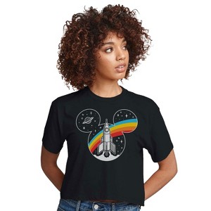 Women's - Disney - Mickey Head Retro Space Cropped Graphic T-Shirt - 1 of 4