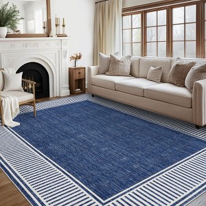 Modern Area Rugs Washable Bordered Floor Carpet, Foldable Contemporary Striped Indoor Mat, Non-Slip Low Pile Accent Rugs for Bedroom, Kitchen, Laundry - 1 of 4