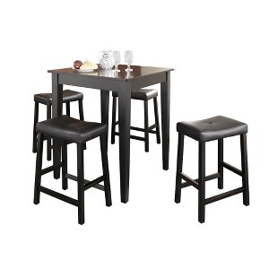 5pc Pub Dining Set with Upholstered Saddle Stools Black - Crosley: Counter Height, Rubberwood Frame, MDF - 1 of 4