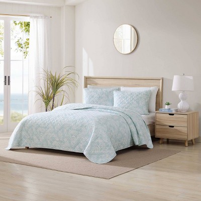 Full Blue Cotton Reversible Quilt Set with Shams